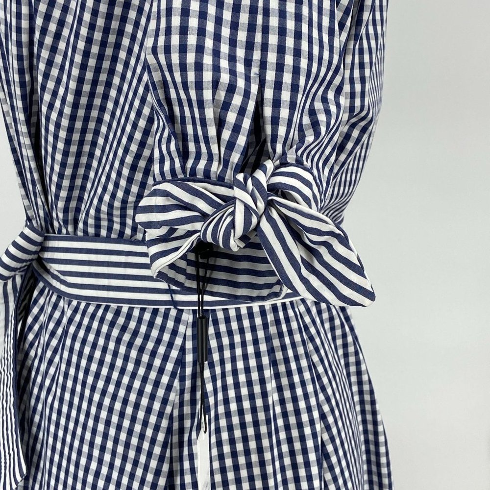 CALVIN KLEIN BLUE & WHITE GINGHAM FIT & FLARE MAXI DRESS SIZE 12 PETITE - Picture 11 of 16